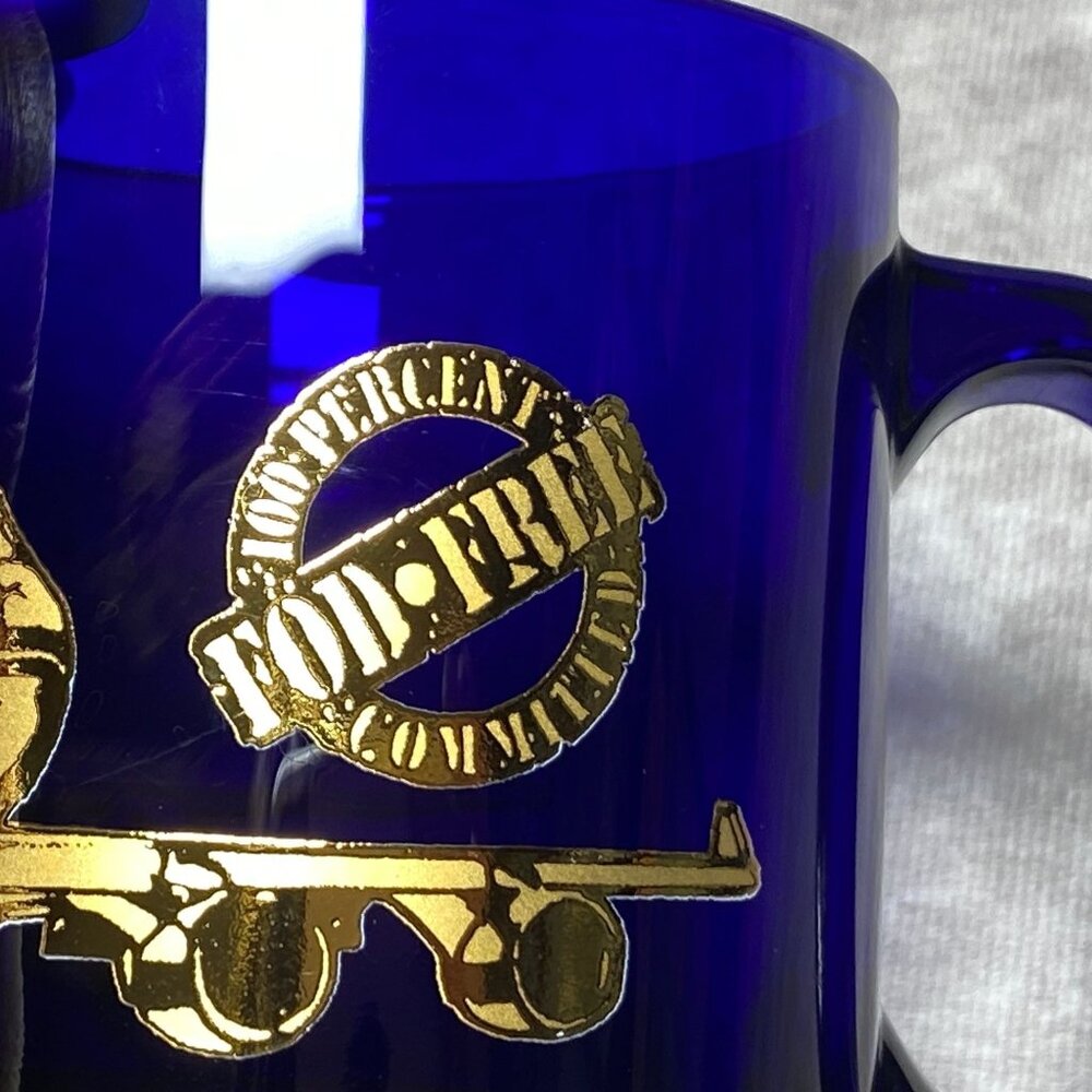 Vintage Boeing Cobalt Blue Glass Mug With Gold Trim - Picture 2 of 13
